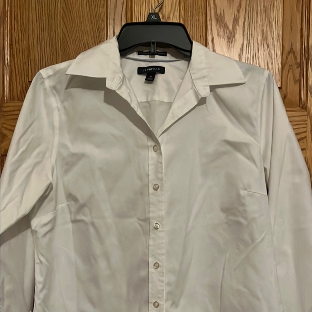 Lands' End White Button Down Shirt Classic Cotton
